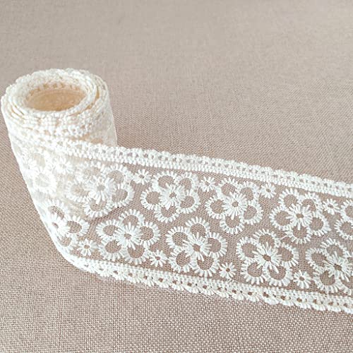 2 Meter Stickband mit Spitzenbesatz, für Bastelarbeiten, Nähen, Brautschmuck, Hochzeit, gewellt, 6,5 cm von gadenfer