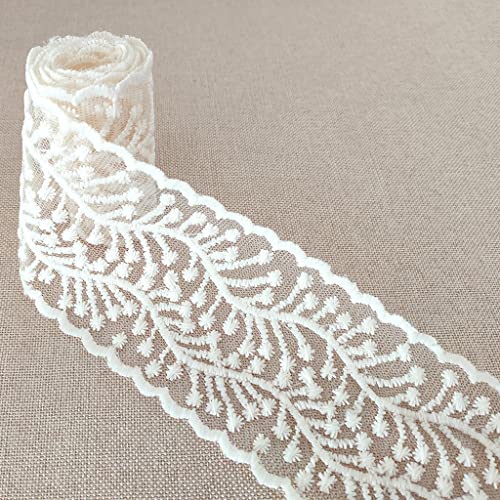 2 Meter Spitzenband für Bastelarbeiten, Nähen und Brautschmuck, mit gewelltem Rand (7 cm) von gadenfer