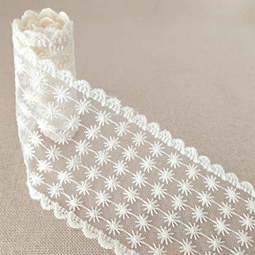 2 Meter Stickband mit Spitzenbesatz, für Bastelarbeiten, Nähen, Brautschmuck, Hochzeit, gewellt, 8,3 cm von gadenfer