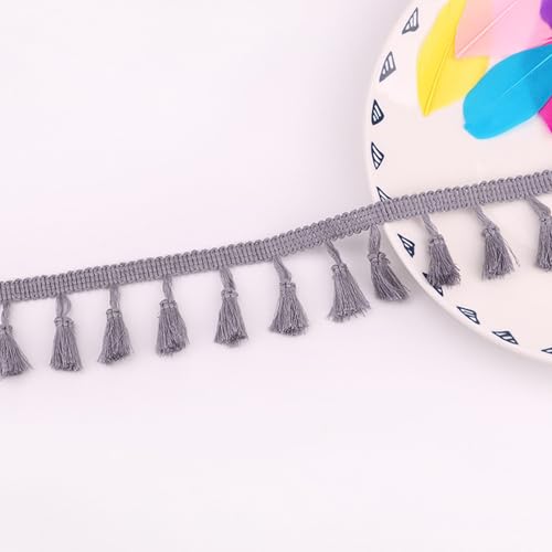 gadenfer 4,5 m Quasten-Spitzenbesatz Fransen Quaste Nähen Trimmen Spitze für DIY lateinamerikanische Kleid Bühne Kleidung Zubehör Spitzenband (grau, Polyester/Cotton Blend) von gadenfer