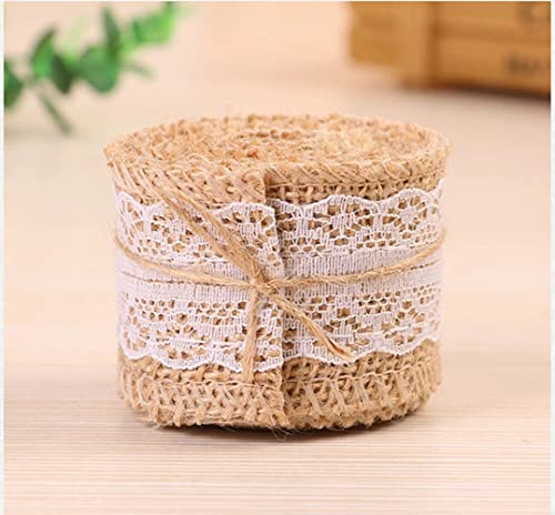 5M Leinwand Hessische Jute Band Burlap Band Handwerk Farbband mit Weisse Spitzen für Handwerk Hochzeit Haus Dekor Geschenkverpackung (2.5cm) von gadenfer