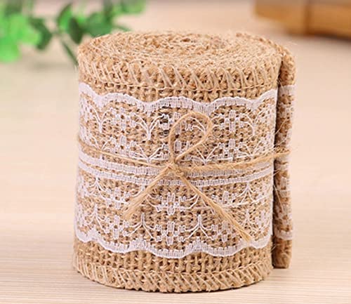 5M Leinwand Hessische Jute Band Burlap Band Handwerk Farbband mit Weisse Spitzen für Handwerk Hochzeit Haus Dekor Geschenkverpackung (5cm) von gadenfer