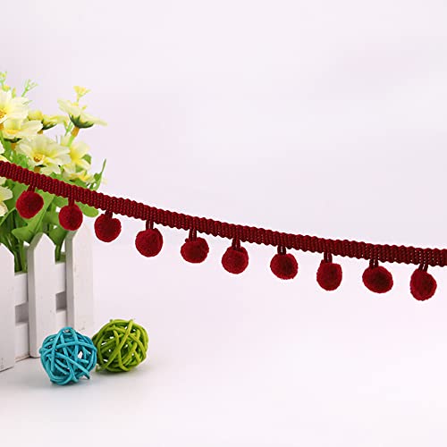 Mini-Pom-Pom-Bommel, einfarbiger Rand, 10 mm, Bommelborte, winzige Fransen, DIY, Basteln, Nähband für Kleidung, Accessoires, Basteln, DIY-Dekoration (Dunkelrot) von gadenfer