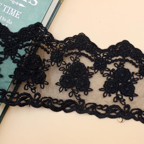 Spitzenband, 2 m, Hochzeitsapplikation, unelastische Stickerei, Spitzenbesatz, Vorhang, Tischdecke, Slipcover, Brautschmuck, DIY-Kleidung (schwarz) von gadenfer