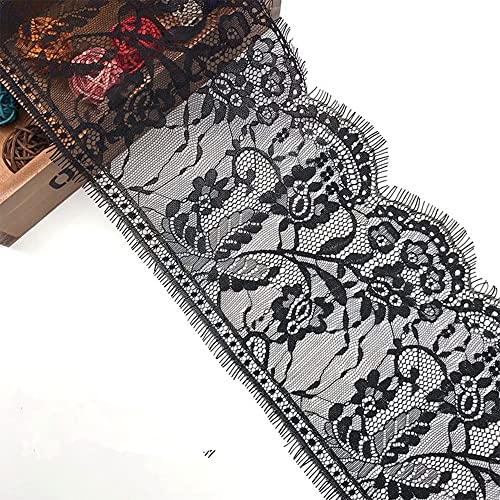 Spitzenband, 3 m, bestickte Applikation, Tüll, Spitzeneinfassung, Stoff zum Basteln, Nähen, Geschenkverpackungen und Brauthochzeitsdekorationen (17 cm, schwarz) von gadenfer