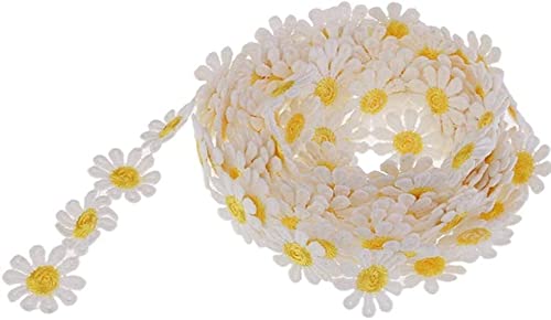 Spitzenband mit Gänseblümchen, Spitzenbordüre, Nähen, Basteln, bestickte Applikation, Vintage-Bordüre, Stoff, Sonnenblume, 2,5 cm, 13 m von gadenfer