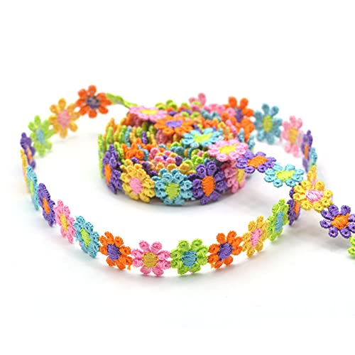 Spitzenband mit Gänseblümchen-Motiv, 13 m, Spitzenband, Nähen, Basteln, Spitze, bestickt, Vintage-Besätze, Stoff (bunt, 2,5 cm) von gadenfer