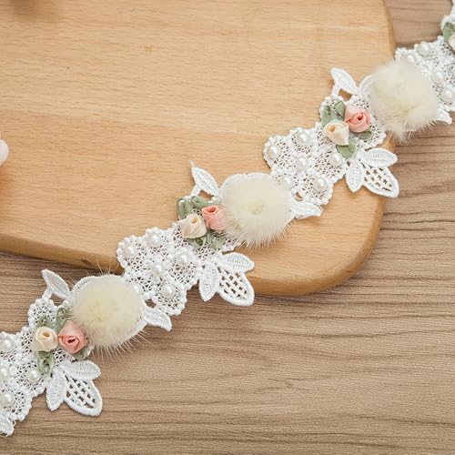 Spitzenborte mit Blumenperlen, bestickte Applikation, Nähen, Basteln, Hochzeit, Brautkleid, Dekoration, 2 m (weiß) von gadenfer