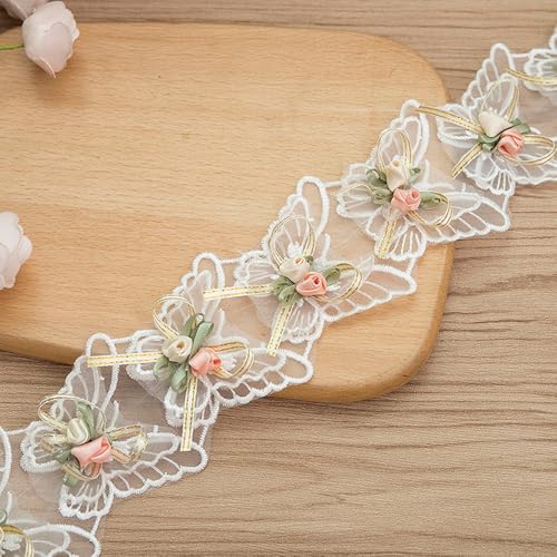 Spitzenborte mit Blumenperlen, bestickte Applikation, Nähen, Basteln, Hochzeit, Brautkleid, Dekoration, Schmetterling, 2 Meter von gadenfer