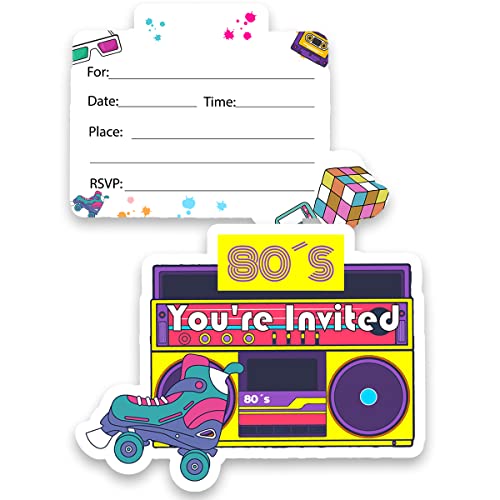 gaicaak Einladungskarten zum 80er-Geburtstag, 80er-Jahre-Design, Klebeband, zum Ausfüllen, Babyparty oder Geburtstagsparty, Einladungskarten mit Umschlägen, 20 Stück von gaicaak
