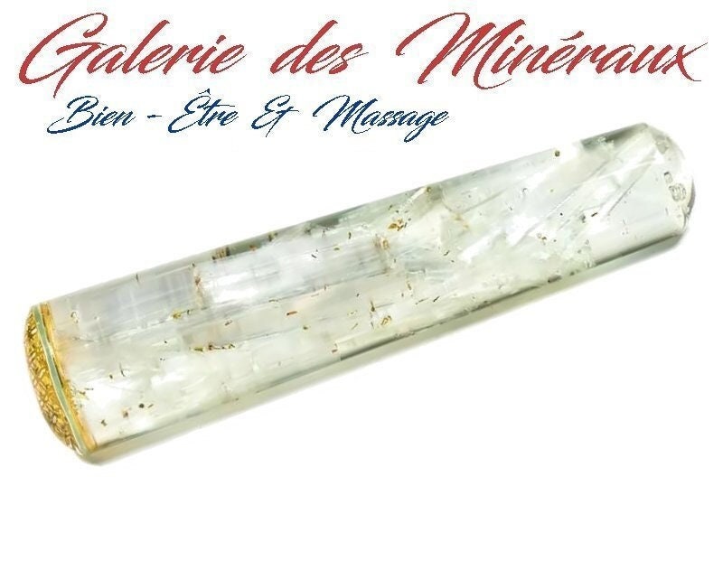 Selenit-Orgonit-Massagestab Mit Blume Des Lebens-Motiv, Lithotherapie, Wohlfühl-Entspannungsbehandlung Selenit-Orgonit-Massagestab Mit Blume Des Lebens-Motiv, Lithotherapie, Wohlfühl-Entspannungsbehandlung von galeriedesmineraux