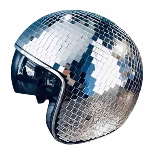 Disco-Kugelhelm mit einziehbarem Visier, Spiegel mit silbernen Spiegeln, aus Glas, Disco-Kugelhut, für Damen und Herren, DJ, Club, Bühne, Bar, Party, Hochzeit, Silber von galeyyu