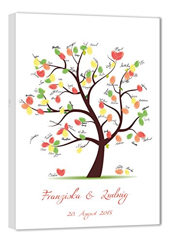 galleryy.net Fingerabdruck Baum Leinwand 60x40 mit NAMEN & DATUM - INKL Zubehör-Set (Stempelkissen+Stift+Anleitung+Hochzeitsbuch+...) - Hochzeitsbaum Fingerabdruck Gäste - Fingerabdruck Leinwand von galleryy.net