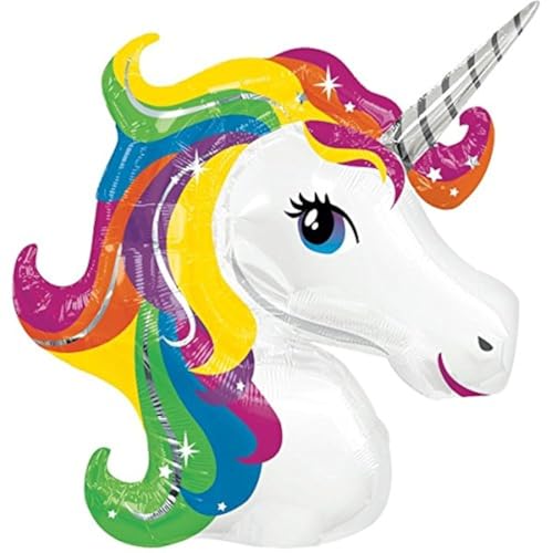 Folienballon BUNTES EINHORN XXL 83x73cm, Luftballon für Kinder + Geschenkkarte + Helium & Ballongas geeignet. Tolles Luftballon Geschenk für Kinder und Ballon Deko Kindergeburtstag von galleryy.net