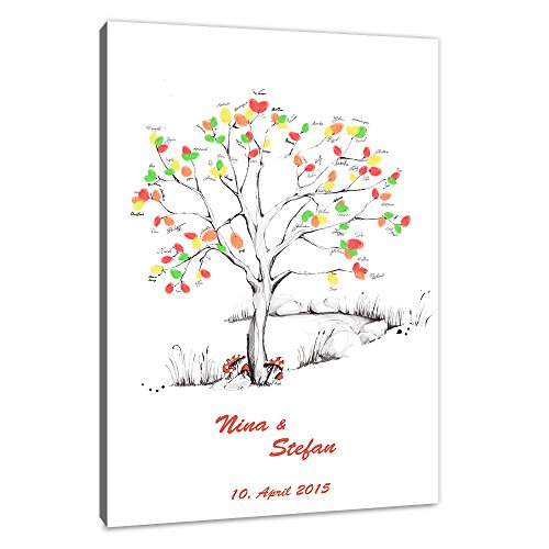 galleryy.net Fingerabdruck Leinwand 90x60 mit Namen & Datum - INKL Zubehör-Set (Stempelkissen+Stift+Anleitung+Hochzeitsbuch+.) GRATIS - Wishingtree Gäste - Hochzeitsbaum Fingerabdruck von galleryy.net