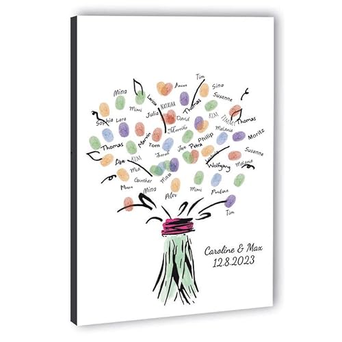 galleryy.net Fingerabdruck-Leinwand Hochzeit Leinwand 40x30 cm - Individuell mit Namen & Datum - INKL. Zubehör-set mit Stempelkissen, Stift und Hochzeitsbuch - Motiv - Blumenstrauss von galleryy.net