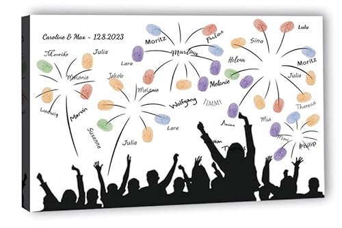 galleryy.net Fingerabdruck-Leinwand Hochzeit Leinwand 40x30 cm - Individuell mit Namen & Datum - INKL. Zubehör-set mit Stempelkissen, Stift und Hochzeitsbuch - Motiv - Feuerwerk von galleryy.net