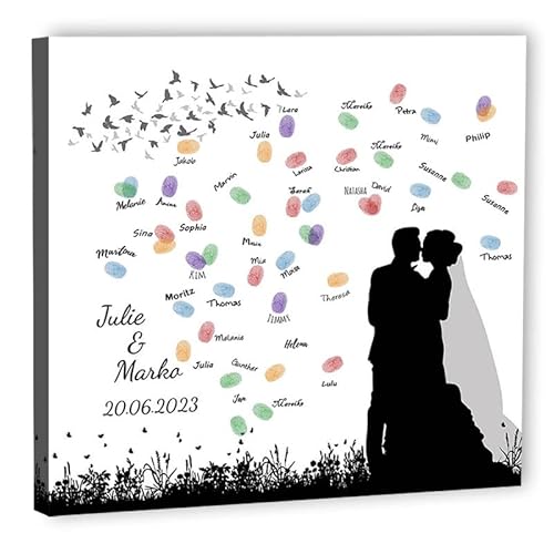 galleryy.net Fingerabdruck-Leinwand Hochzeit Leinwand 40x40 cm - Individuell mit Namen & Datum - INKL. Zubehör-Set mit Stempelkissen, Stift und Hochzeitsbuch - Motiv - Hochzeitspaar von galleryy.net