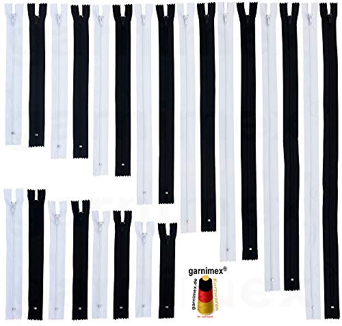 Reißverschlüsse schwarz weiss sortiert 24 Stück in 12 Längen - nicht teilbar von garnimex