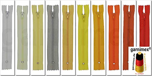 Reißverschluss 14 cm - nicht teilbar - sortiert 10 Stk. in 10 Farben (001-010) von garnimex