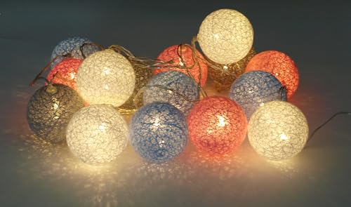 LED Textilkugel Lichterkette mit 15 LED, Batteriebetrieb, Farbe blau/rosa/grau/weiss, für innen, Batteriebetrieb von gartenmoebel-einkauf