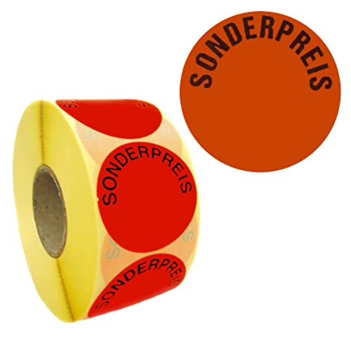 1.000 Aktionsetiketten SONDERPREIS | rund leuchtrot auf Rolle 50 mm, Etiketten permanent selbstklebend von gebar