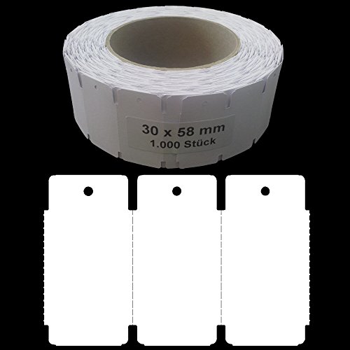 1.000 Endlosetiketten 30x58mm blanko Kartonetiketten mit 3mm Lochung auf Rolle Preisetiketten Hängeetiketten Etiketten von gebar