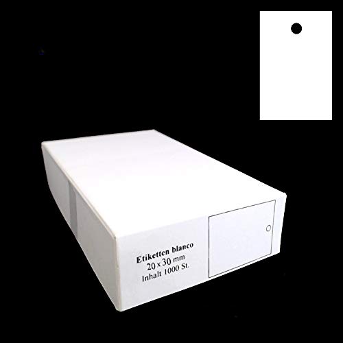 1.000 Kartonetiketten 20 x 30 mm blanco, Etiketten geschnitten aus 250 g/qm Karton mit Lochung, Preisetiketten von gebar