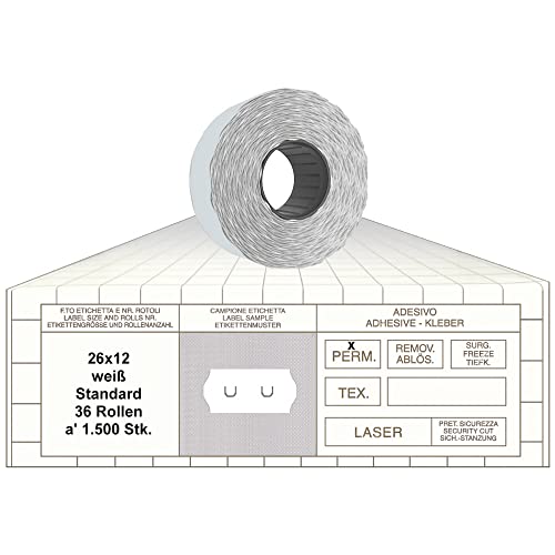 Preisauszeichner Etiketten 26x12 Standard weiß 36 Rollen permanent Preisetiketten für Sato 26 Samark 26 von gebar