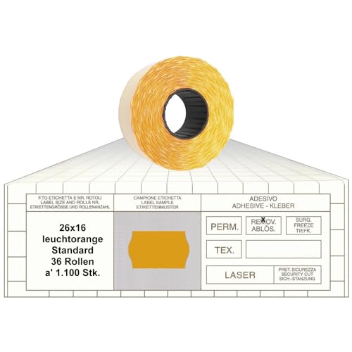 Preisauszeichner Etiketten 26x16 Standard leuchtorange 36 Rollen leicht ablösbar Preisetiketten für Printex Tovel Meto Blitz Print Jolly Avery Preisauszeichner Etiketten 26x16 Standard leuchtorange 36 Rollen leicht ablösbar Preisetiketten für Printex Tovel Meto Blitz Print Jolly Avery von gebar