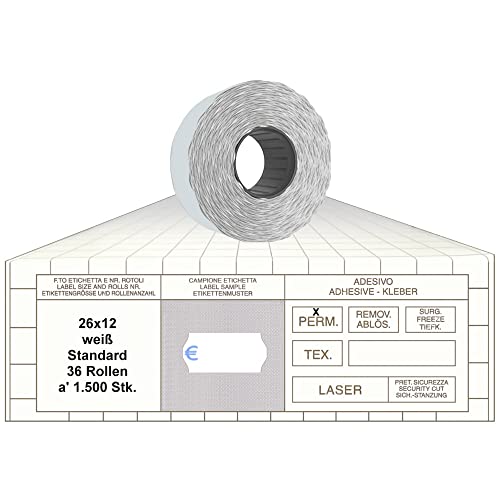 Preisauszeichner Etiketten Eurozeichen 26x12 Standard weiß 36 Rollen permanent Preisetiketten für Smart Printex Tovel Contact Meto Blitz Preisauszeichner Etiketten Eurozeichen 26x12 Standard weiß 36 Rollen permanent Preisetiketten für Smart Printex Tovel Contact Meto Blitz von gebar