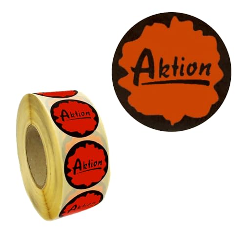 gebar - Aktionsetiketten leuchtrot, 1 Rolle = 1.000 Etiketten, permanent fest-klebend, Ø 30, 32 oder 50mm, Preisetiketten mit Etiketten Druck-Kennzeichnung (Aktion, Ø 32 mm) von gebar