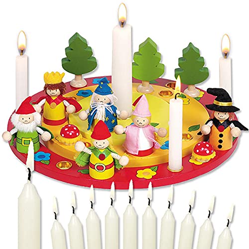 Goki Geburtstagskranz Set Märchenwald, mit 11 weißen Kerzen, Geburtstagsdeko für Geburtstagstisch von geburtstagsfee