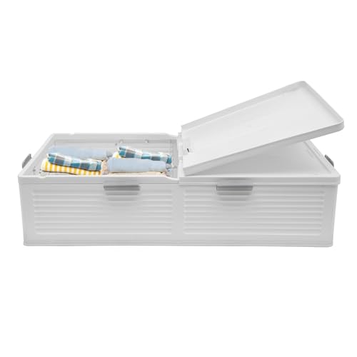 gegeweeret Unterbett Aufbewahrungsbox Mit Deckel Und 6 Roller，Aufbewahrungsbox, Aufbewahrungsorganizer, Aufbewahrungsbox Mit Deckel,FüR Kleidung, Spielzeug, FitnessgeräTen, BüChern, Puppen (Weiß) von gegeweeret