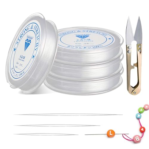 4 Spule Gummiband für Armbänder, hohe Qualität Transparent Elastische Schmuckfaden, Reißfest mit Perlennadel, Gummiband für Armbänder für Schmuckherstellung, DIY Basteln (0.4mm 0.6mm 0.8mm, 1.0mm) 4 Spule Gummiband für Armbänder, hohe Qualität Transparent Elastische Schmuckfaden, Reißfest mit Perlennadel, Gummiband für Armbänder für Schmuckherstellung, DIY Basteln (0.4mm 0.6mm 0.8mm, 1.0mm) von gelpretty