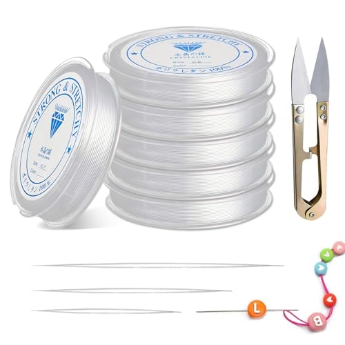 6 Spule Gummiband für Armbänder, hohe Qualität Transparent Elastische Schmuckfaden, mit Perlennadel, Gummiband für Armbänder für Schmuckherstellung, DIY Basteln (0.4mm 0.5mm 0 .6mm 0.7mm 0.8mm 1.0mm) von gelpretty