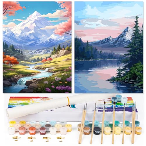 gelrovaled 2 Stück Malen Nach Zahlen Erwachsene, Paint by Numbers Malen Nach Zahlen, DIY Landschaft mit Pinseln und Acrylfarben Handgemalt Ölgemälde Leinwand für Home Décor，(30x40cm) von gelrovaled