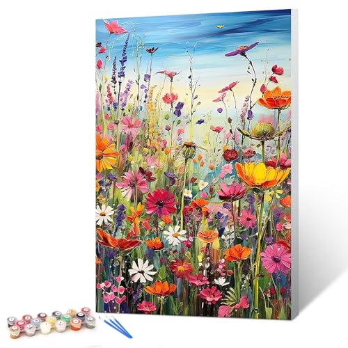 gelrovaled Malen Nach Zahlen Erwachsene, Handgemalt Ölgemälde Kit für Anfänger und Erwachsene Mit 3-Pinseln und Acrylfarbe, 20X30CM, mit Rahmen (Flower 01) von gelrovaled
