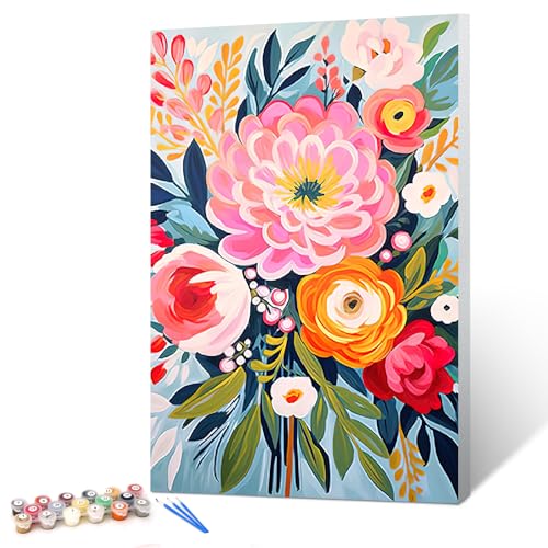 gelrovaled Malen Nach Zahlen Erwachsene, Handgemalt Ölgemälde Kit für Anfänger und Erwachsene Mit 3-Pinseln und Acrylfarbe, 20X30CM, mit Rahmen (flower 03) von gelrovaled