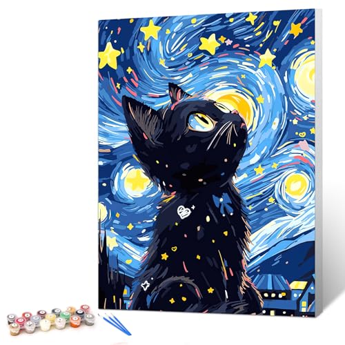 gelrovaled Malen Nach Zahlen Erwachsene, Handgemalt Ölgemälde Kit für Anfänger und Erwachsene Mit 3-Pinseln und Acrylfarbe, 30X40CM, mit Rahmen, Cat von gelrovaled