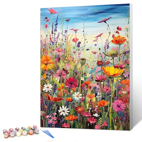 gelrovaled Malen Nach Zahlen Erwachsene, Handgemalt Ölgemälde Kit für Anfänger und Erwachsene Mit 3-Pinseln und Acrylfarbe, 30X40CM, mit Rahmen, Flower 01 von gelrovaled