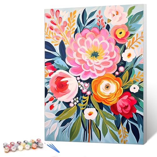 gelrovaled Malen Nach Zahlen Erwachsene, Handgemalt Ölgemälde Kit für Anfänger und Erwachsene Mit 3-Pinseln und Acrylfarbe, 30X40CM, mit Rahmen, Flower 03 von gelrovaled