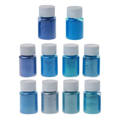 geneic 10 Farben Sea Blue Mica-Puder, Perlpigment, Epoxidharz, Farbstoff, Kosmetikqualität, Make-up, Seife, Perlenfarbe, Färbe-Set von geneic