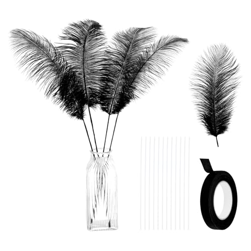 10 Stück natürliche Straußenfedern, 35–40 cm, großes Straußenfeder-Set zum Basteln, für Vasen, Heimdekoration, Hochzeiten, Partys, Tafelaufsätze, Blumenarrangements (schwarz) von generic