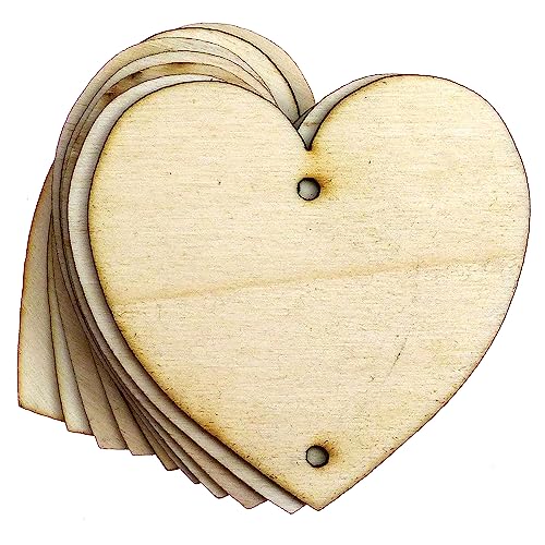 10 x Holzherzen in Herzform, 3 mm, 4 x 4 cm, 2 Löcher oben unten von generic