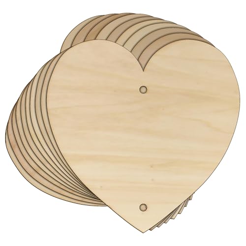 10 x Holzherzen in Herzform, 3 mm Sperrholz (10 x 10 cm, 2 Löcher oben unten) von generic