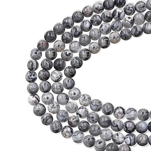 100 Stück lose Halbedelstein-Kristallperlen zum Selbermachen für Schmuckherstellung mit 10 m elastischer Kordel (Kartenjaspis, 8 mm) von generic