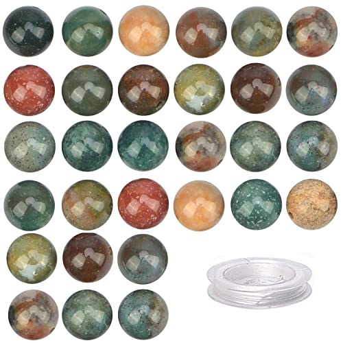 100 Stück natürliche Kristallperlen, Stein, Edelstein, rund, lose Energieheilperlen mit gratis Kristall-Stretchkordel zur Schmuckherstellung (Indischer Achat, 8 mm) von generic