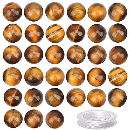 100 Stück natürliche Kristallperlen, Stein, Edelstein, rund, lose Energieheilperlen mit gratis Kristall-Stretchkordel zur Schmuckherstellung (gelbes Tigerauge, 6 mm) von generic