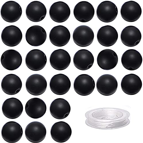 100 Stück natürliche Kristallperlen, Stein, Edelstein, rund, lose Energieheilperlen mit gratis Kristall-Stretchkordel zur Schmuckherstellung (matter Onyx, 6 mm) von generic
